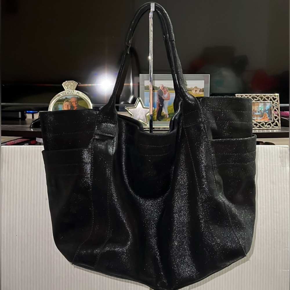 Anat Marin Black Metallic Purse Shoulder Bag Large Tote